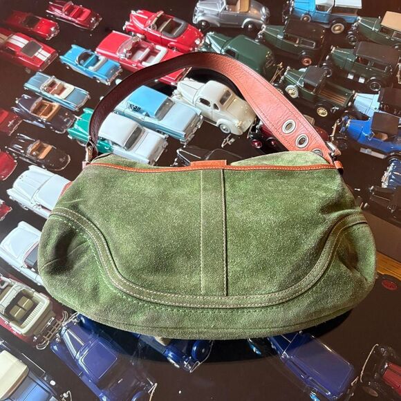Coach Soho Green Brown Suede Leather Vintage Rare Purse Handbag Y2k 90s - Picture 5 of 8